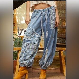 POL Blue Patchwork Pants
